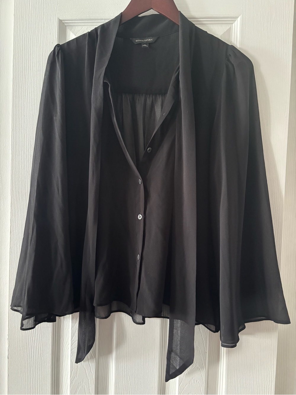 Banana Republic Black Sheer Tie-Neck Blouse
